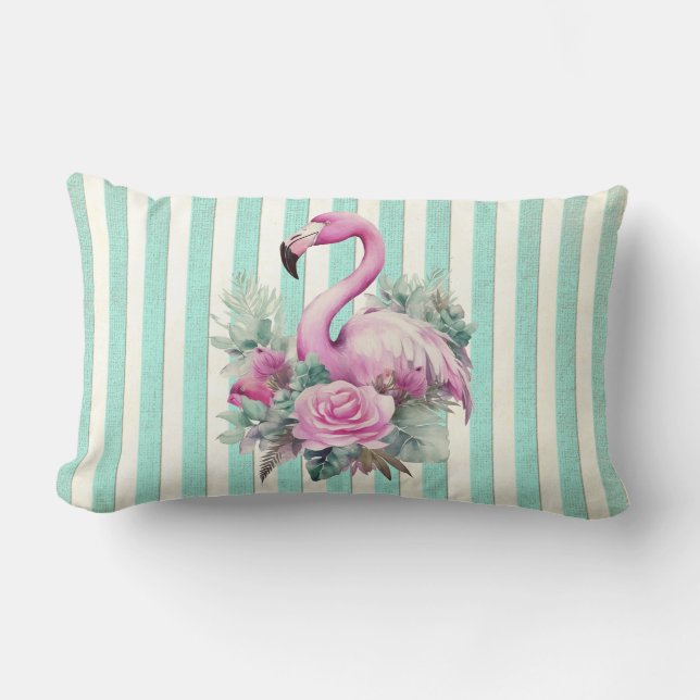 Almofada Lombar Vintage Retro Tropical Rosa Flamingo Rosas (Frente)