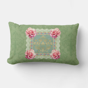 Almofada Lombar Vintage Rosas Rosa Esmaecidas Design