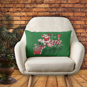 Almofada Lombar Vintage Santa Claus Peppermint Candy Train