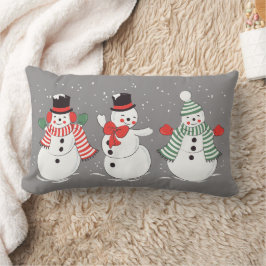 Almofada Lombar Vintage Winter Dancing Snowmen Cinza
