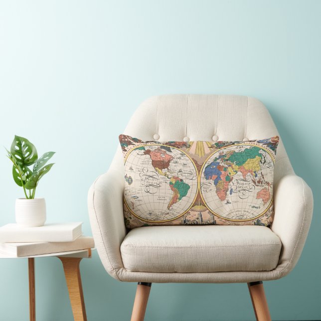 Almofada Lombar Vintage World Map Lumbar Pillow (Cadeira)