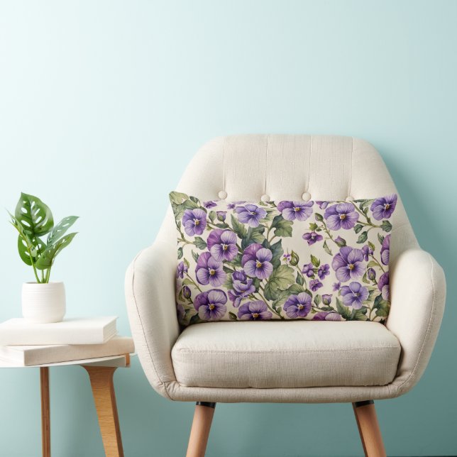 Almofada Lombar Violetas roxas em branco (Cadeira)
