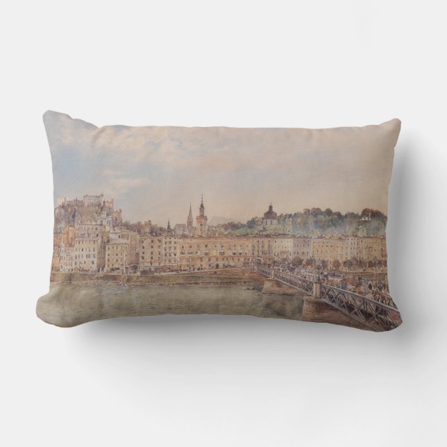 Almofada Lombar Vista de Salzburgo (por Rudolf von Alt) (Frente)