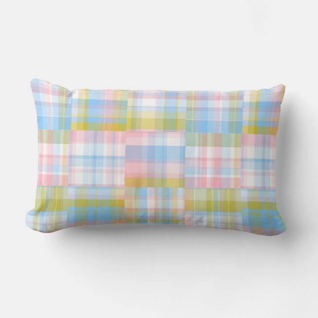 Almofada Lombar Visual Patchwork Preppy de Madras Pastel (Frente)