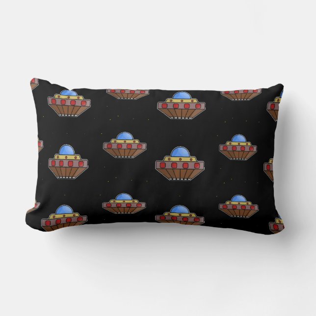 Almofada Lombar Voando ufo no espaço preto (Frente)