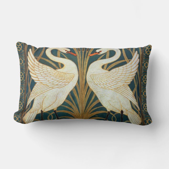 Almofada Lombar Walter Crane Swan, Rush E Iris Art Nouveau (Frente)