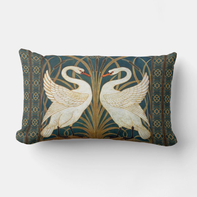 Almofada Lombar Walter Crane Swan, Rush E Iris Art Nouveau (Frente)