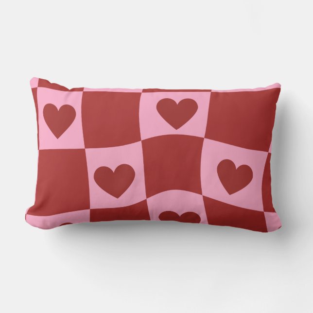 Almofada Lombar Warped Crimson Pink Checkerboard Pillow (Frente)