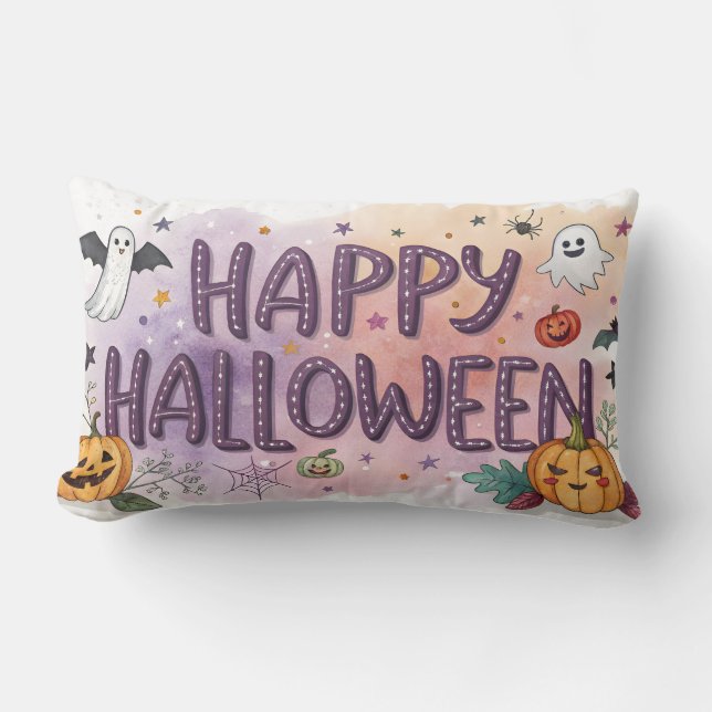 Almofada Lombar watecolor feliz halloween (Frente)