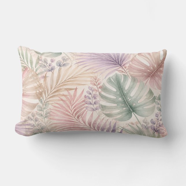 Almofada Lombar Watercolor Botanical Leaves Pillow (Frente)