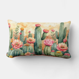 Almofada Lombar Watercolor Desert Cactus Garden Pillow