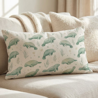 Almofada Lombar Watercolor Manatee Throw Pillow