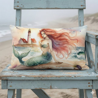 Almofada Lombar Watercolor Mermaid by Lighthouse Shore