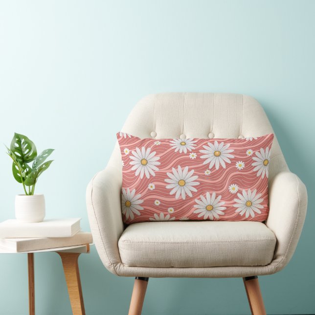 Almofada Lombar Wavy Pink Daisies  (Cadeira)