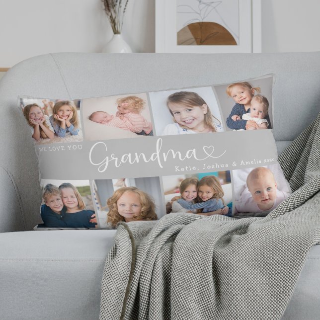Almofada Lombar We Love You Grandma Photo Collage Heart Script (Criador carregado)