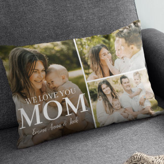 Almofada Lombar We Love You Mom 3 Photo Collage Lumbar Pillow