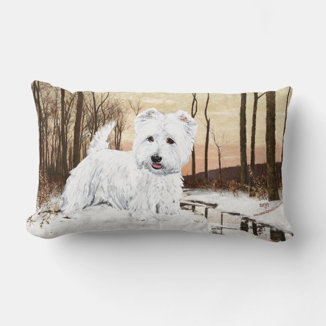 Almofada Lombar Westie ao Crepúsculo (Frente)