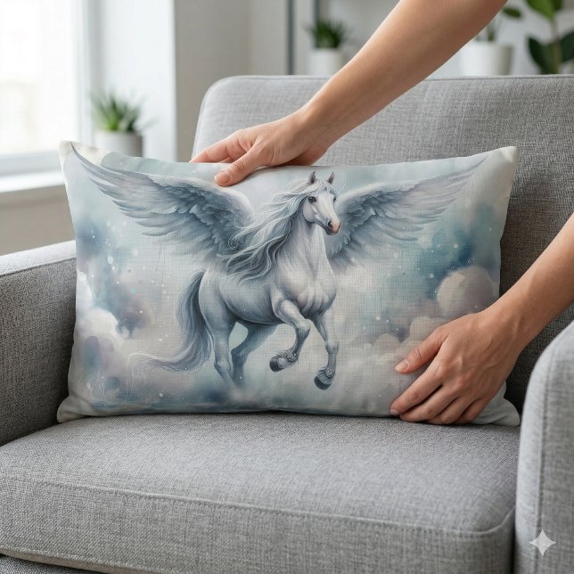 Almofada Lombar White Pegasus Wings Soft Blue Sky Dreamscape (White Pegasus Wings Soft Blue Sky Dreamscape Lumbar Pillow On Chair)