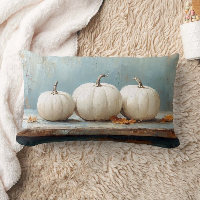Almofada Lombar White Pumpkins on Vintage Blue Table (Cobertor)