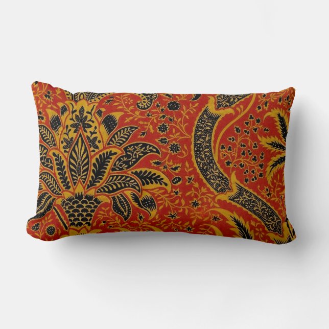 Almofada Lombar William Morris Índia Vermelho Floral Vintage Cláss (Frente)