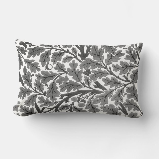 Almofada Lombar William Morris Oak Leaves, Cinzas/Cinzas e Branco (Frente)