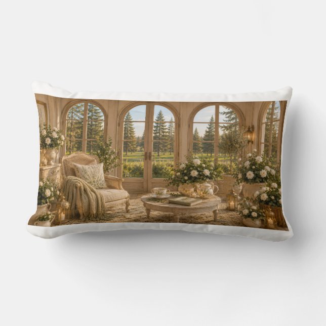 Almofada Lombar Winter Garden Pillow | Romantic Botanical Window & (Frente)