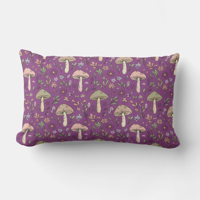 Almofada Lombar Witchy Plum Purple Fungi Seamless Pattern Gift (Frente)