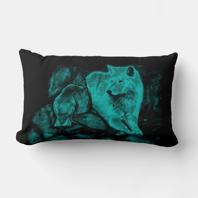 Almofada Lombar Wolf e Raven na Noite (Frente)