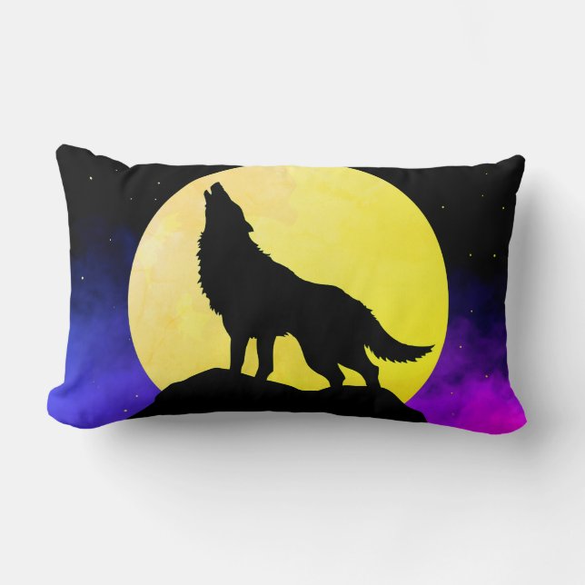 Almofada Lombar Wolf Howling na lua (Frente)