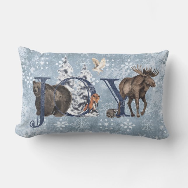 Almofada Lombar Woodland Blue Bear Moose JOY Snowflake (Frente)