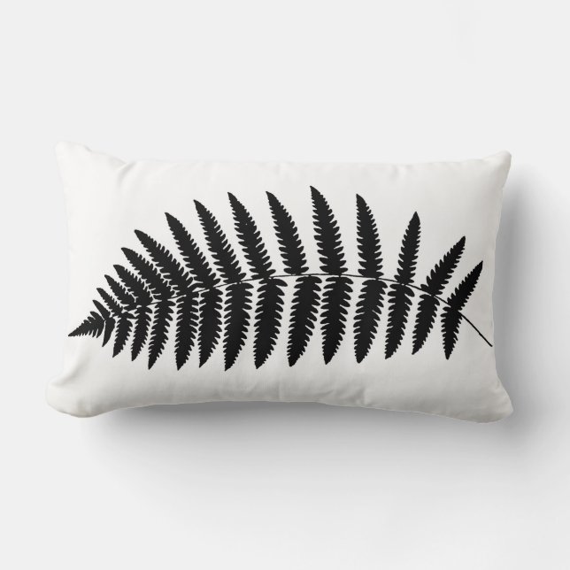 Almofada Lombar Woodland Fern 2, Preto e Branco (Frente)