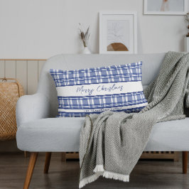 Almofada Lombar Xadrez Azul Feliz Natal