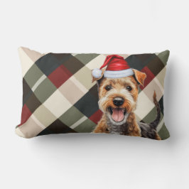 Almofada Lombar Xadrez de Férias de Natal Lakeland Terrier no Nata