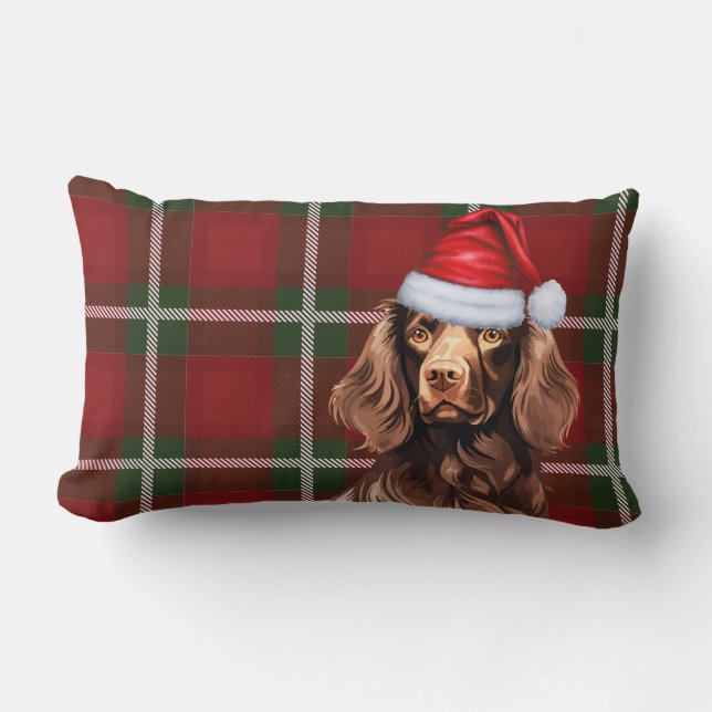 Almofada Lombar Xadrez de Natal Boykin Spaniel Holiday (Frente)