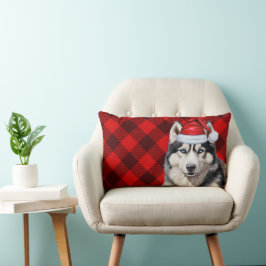 Almofada Lombar Xadrez de Natal do Cachorro Siberiano Feriado