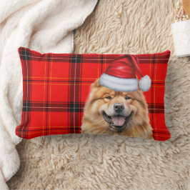 Almofada Lombar Xadrez de Natal do Chow Chow Red Holiday