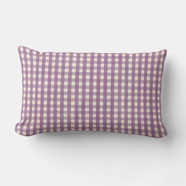 Almofada Lombar Xadrez de pré-disquete de Lavanda Roxo Gingham (Frente)