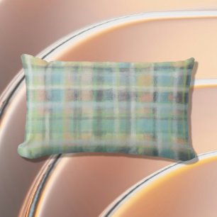 Almofada Lombar Xadrez de Tartan cinza verde-ciano amarelo-pastel 