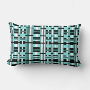 Almofada Lombar Xadrez em Aqua, Teal, Preto e Branco
