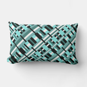 Almofada Lombar Xadrez em Aqua, Teal, Preto e Branco Diagonal