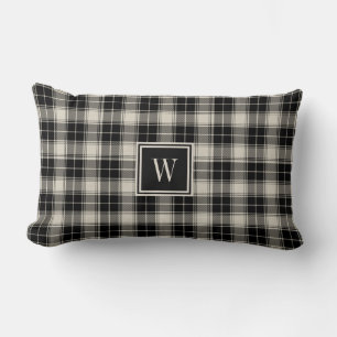 Almofada Lombar Xadrez preto clássico e esbranquiçado com monogram