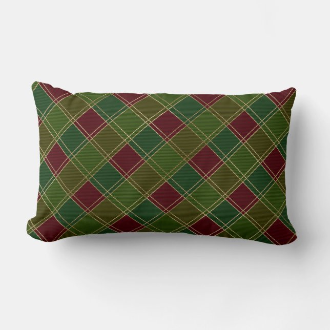 Almofada Lombar Xadrez Verde Vermelho Tartan (Frente)