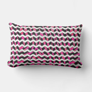 Almofada Lombar Zebra Chevron Preto e Rosa Quente