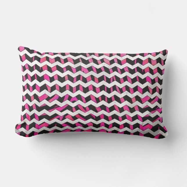 Almofada Lombar Zebra Chevron Preto e Rosa Quente (Frente)