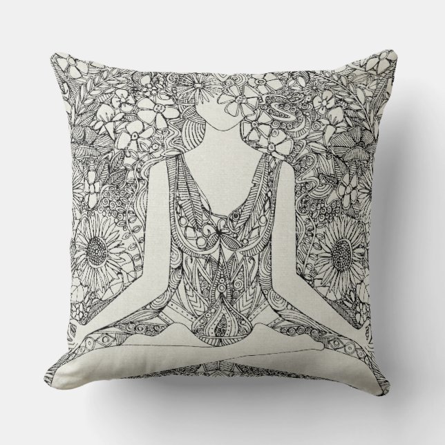 Almofada lotus garden vintage black yoga floral (Frente)