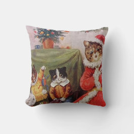 Almofada Louis Wain Christmas Cats Vintage Família Vitorian