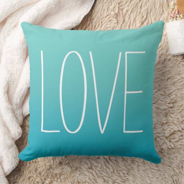 Almofada Love Aqua Blue Modern Simples Typografia (Cobertor)