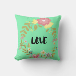 Almofada "LOVE" Colorful Watercolor Floral Wreath Throw