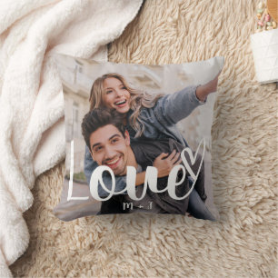 Almofada Love Elegant Script with Heart Two Photo