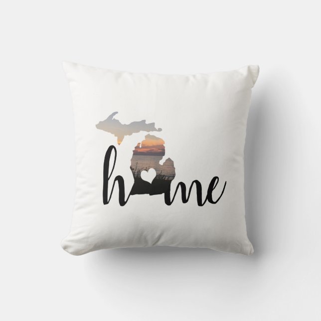 Almofada Love Home Michigan Typografia Com Coração (Frente)